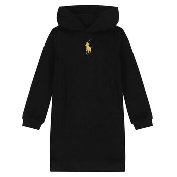 Girls Black Logo Hooded Dress
