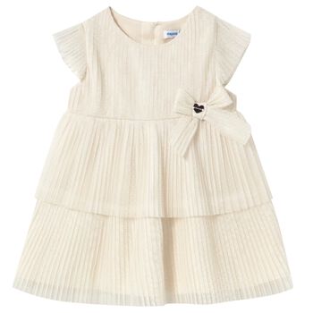 Younger Girls Ivory Pleated Tulle Dress