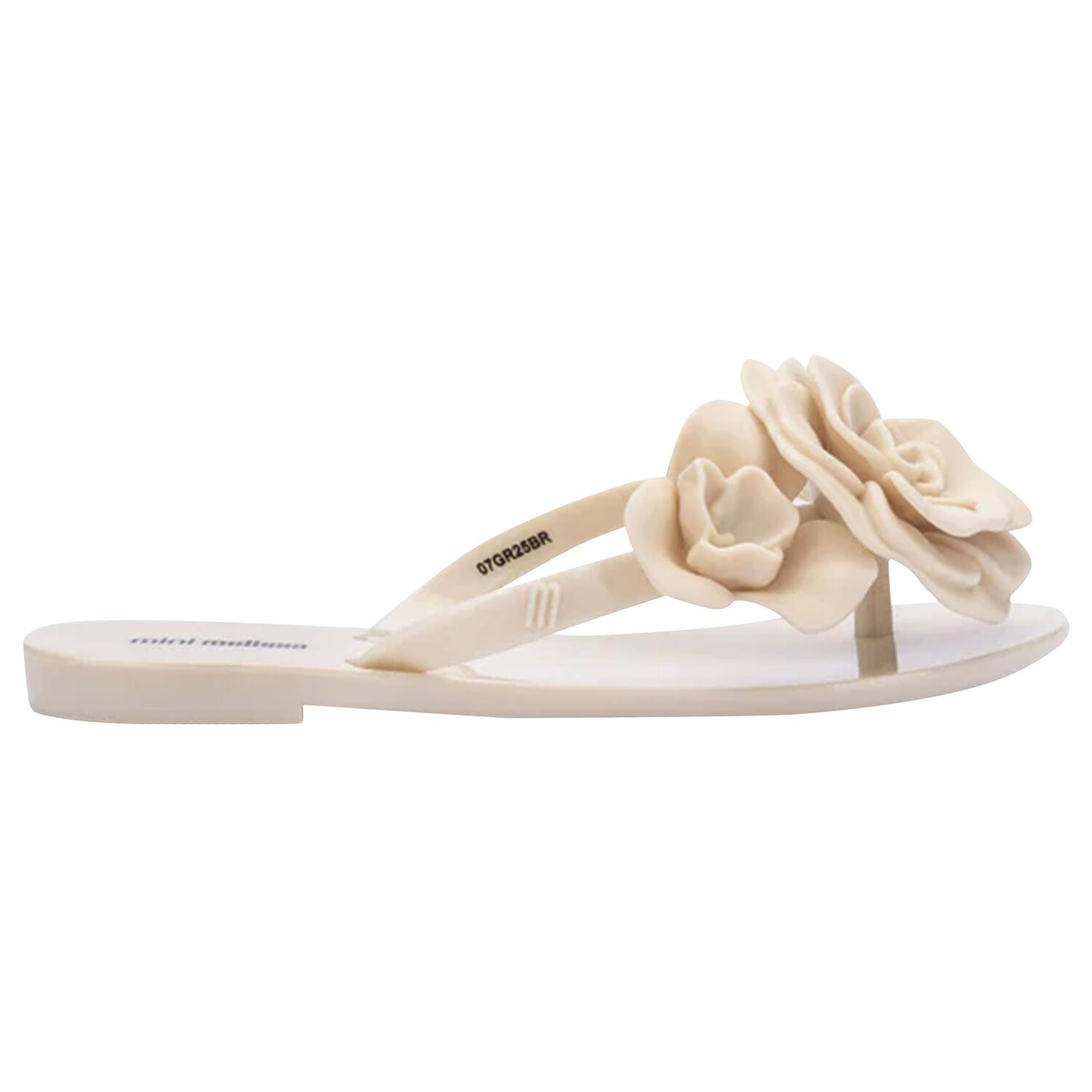 Girls Beige Logo Flower Flip Flops, 1, hi-res