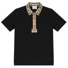 Boys Black Checkered Polo Shirt, 2, hi-res