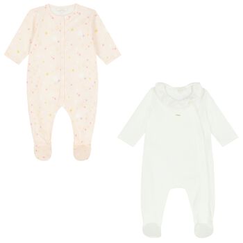 Baby Girls White & Pink Babygrows ( 2-Pack )