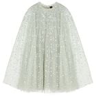 Girls Green Sequin & Star Tulle Cape Dress, 1, hi-res