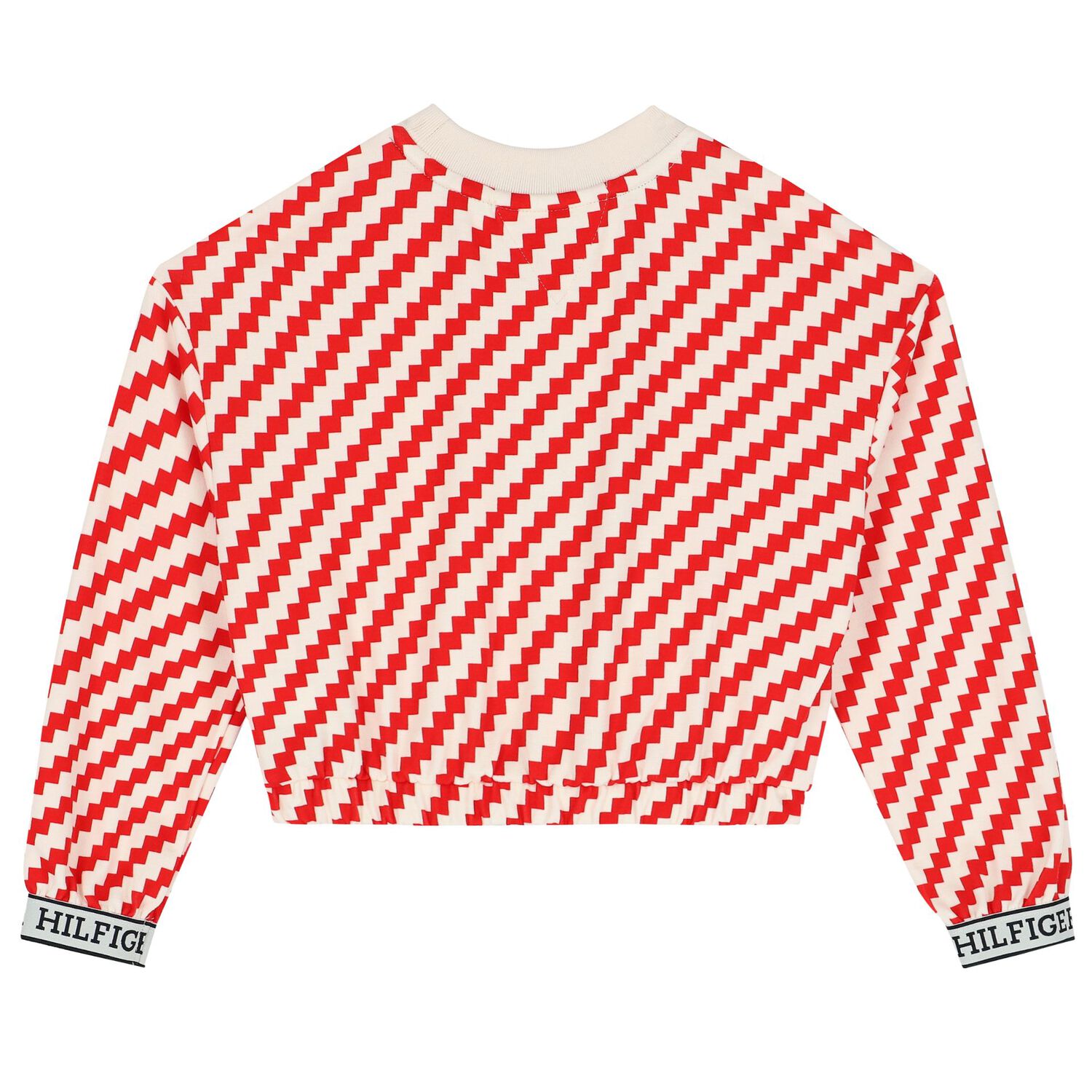 Girls Ivory & Red Zigzag Striped Sweatshirt, 1, hi-res