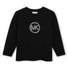 Girls Black Logo Long Sleeve Top, 1, hi-res