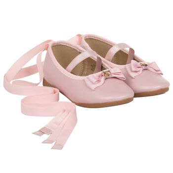 Younger Girls Pink Bow Leather Shoes
