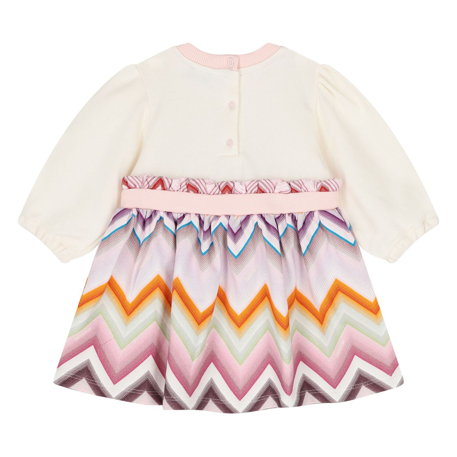 Younger Girls Ivory & Pink Zig Zag Dress, 1, hi-res