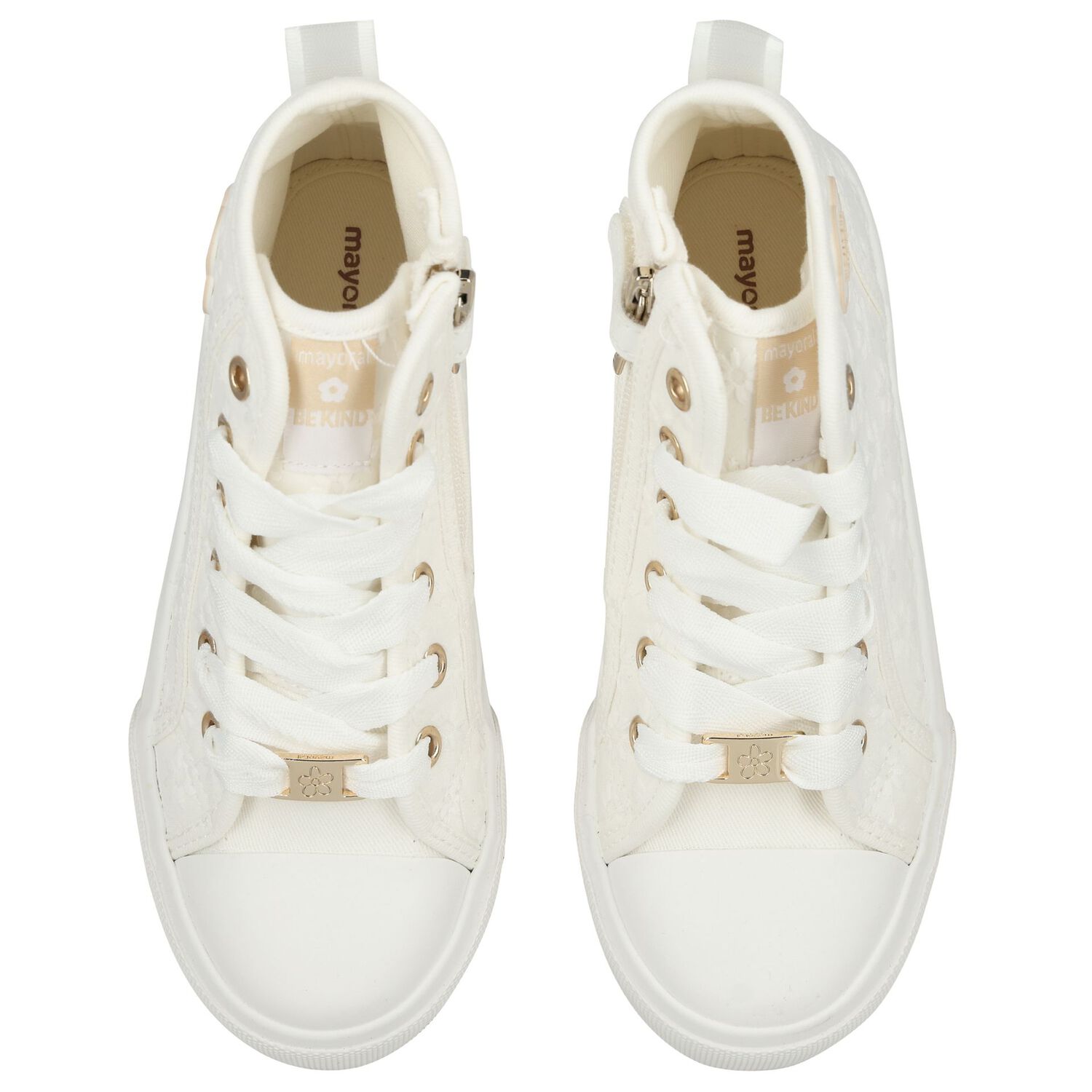 Girls White Flower Trainers, 1, hi-res