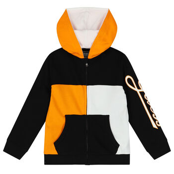 Boys Black Logo Hooded Zip Up Top