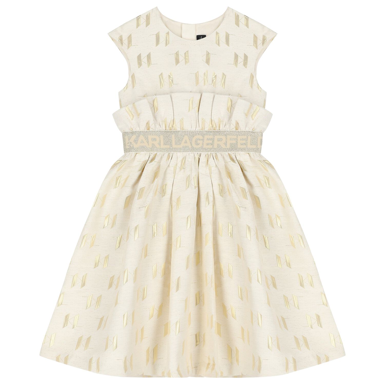 Girls Ivory and Gold Logo Dress, 1, hi-res image number null