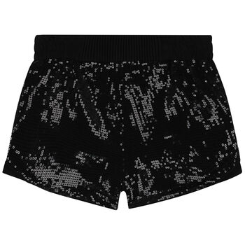 Girls Black Logo Sequin Shorts