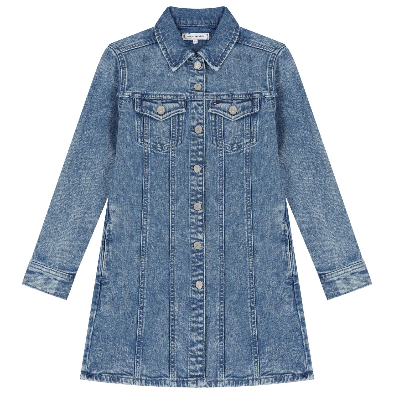 Girls Blue Denim Logo Dress, 1, hi-res image number null