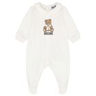 White Teddy Bear Logo Babygrow, 1, hi-res