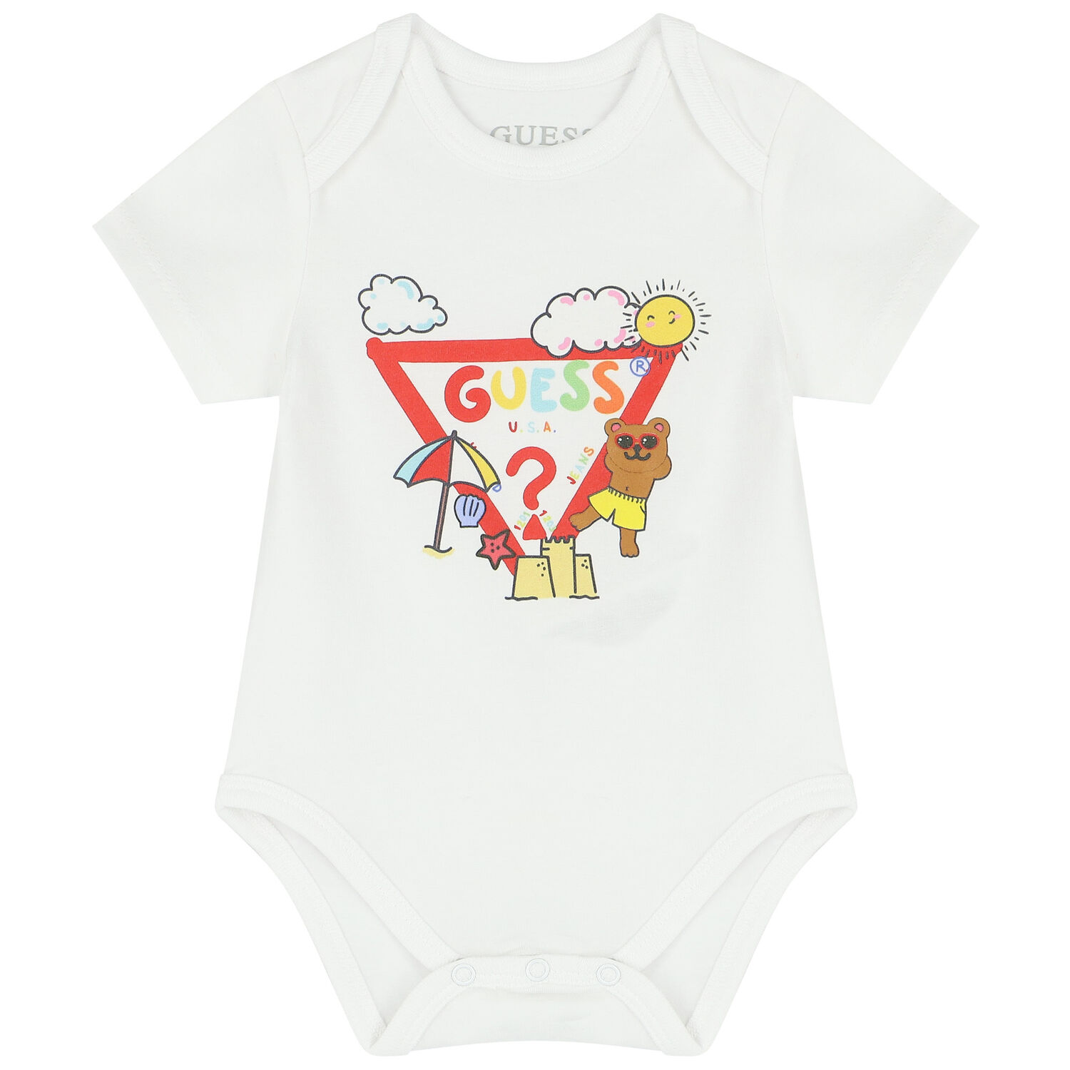 طقم شورت بشعار تيدي باللون الأبيض, 1, hi-res