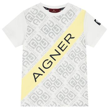 Aigner Boys White & Yellow Logo T-Shirt, 1 Boys White & Yellow Logo T-Shirt