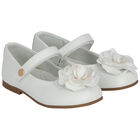 Younger Girls White Flower Shoes, 1, hi-res