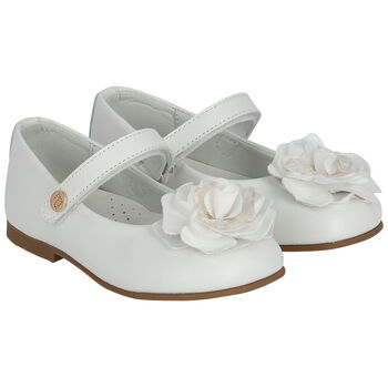 Younger Girls White Flower Shoes