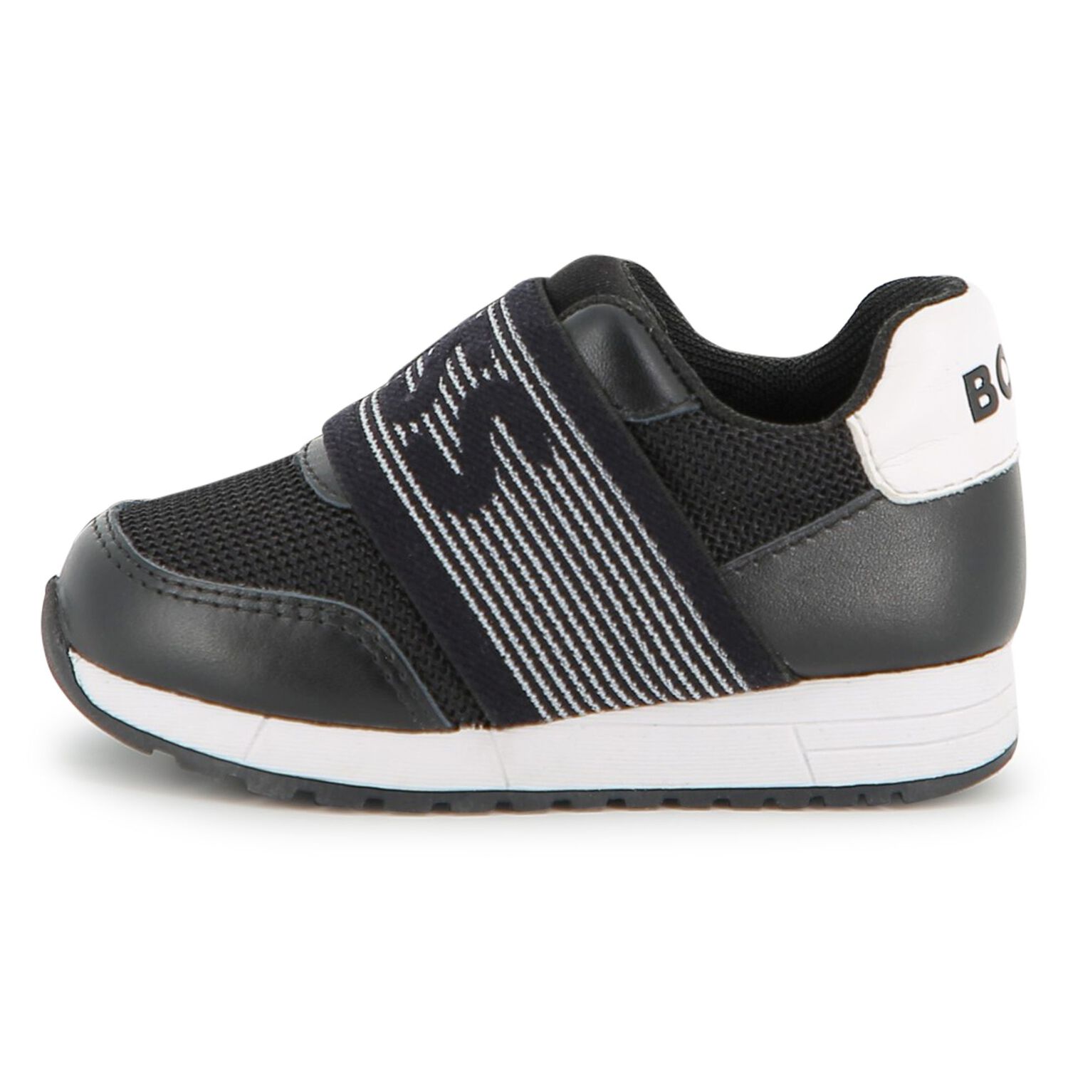 Boys Black Logo Trainers, 1, hi-res