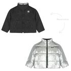 Girls Silver & Black Logo Reversible Puffer Jacket, 1, hi-res