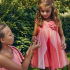 Girls Coral Flower Tulle Dress, 1, hi-res