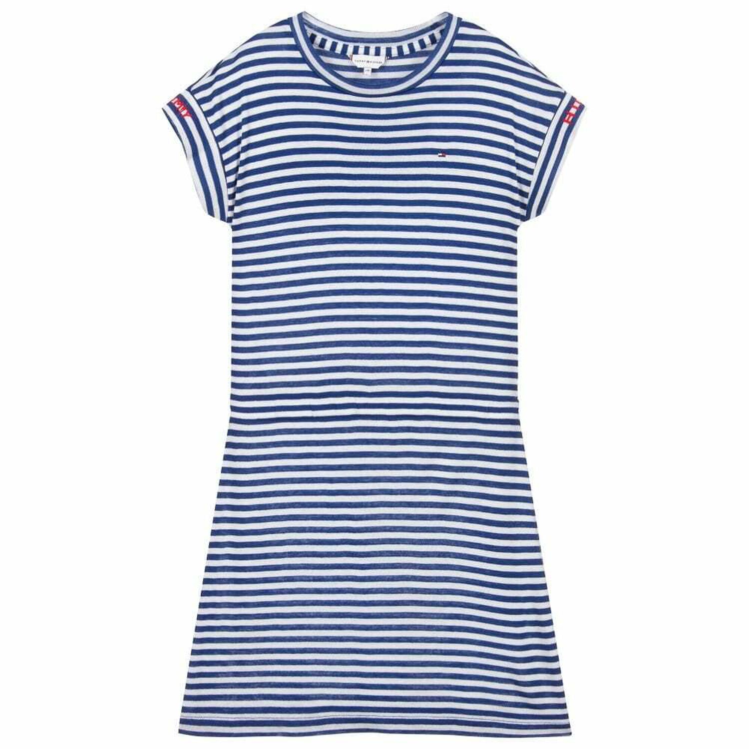 Girls Blue & White Striped Dress, 1, hi-res