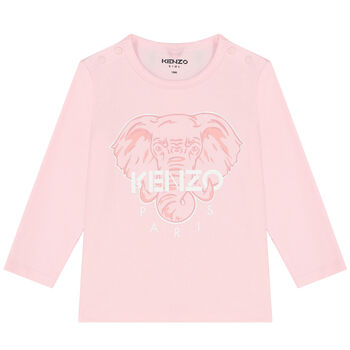 Baby Girls Pink Elephant Logo Long Sleeve Top