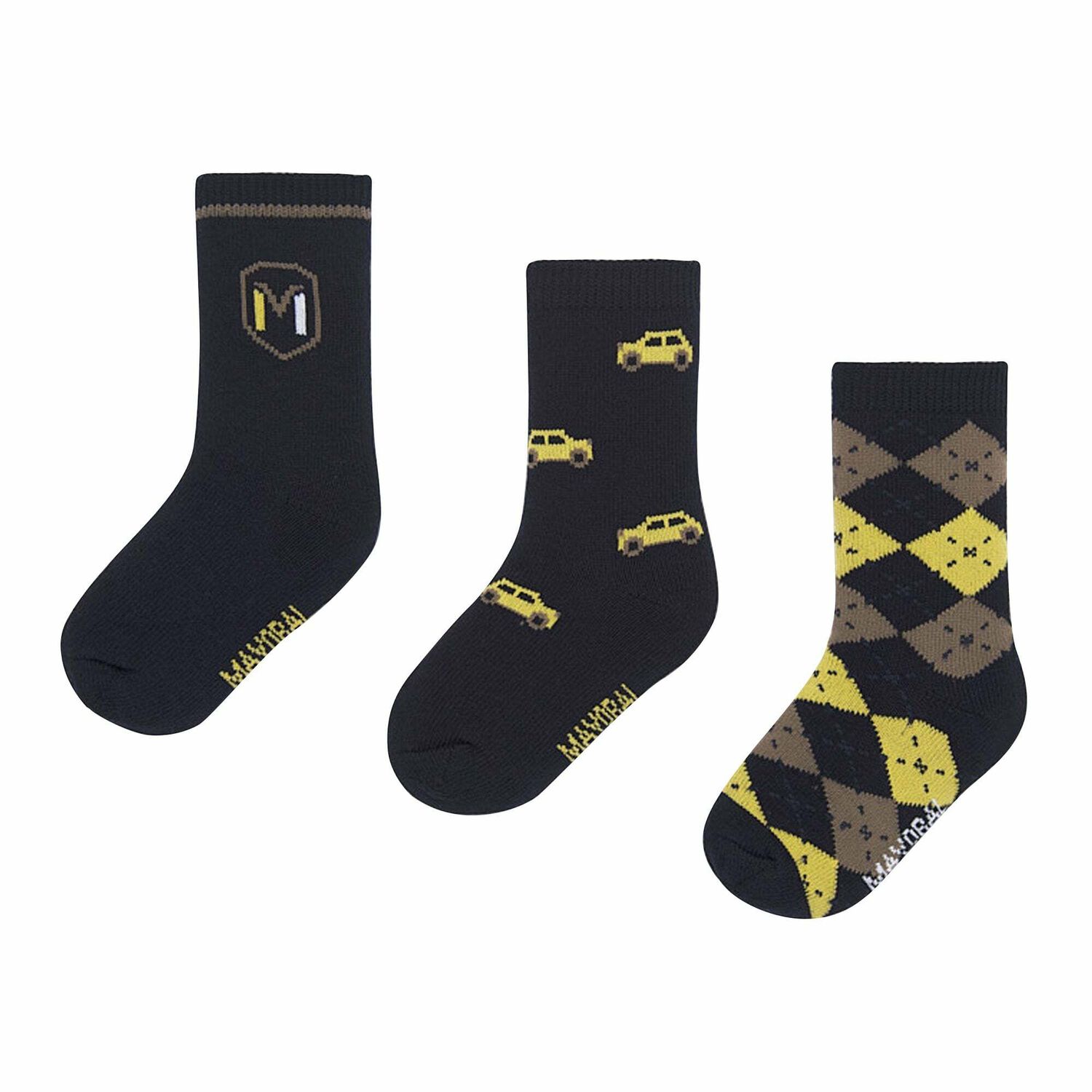 Baby Boys Black & Yellow Socks (3 Pack), 2, hi-res
