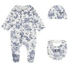 Ivory & Navy Blue Toile De Jouy Babygrow Gift Set, 1, hi-res