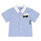 طقم شورت ايكونك كارل باللون الأزرق والأبيض للأولاد, 1, hi-res