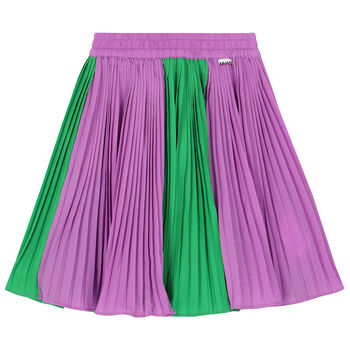 Girls Green & Purple Pleated Skirt