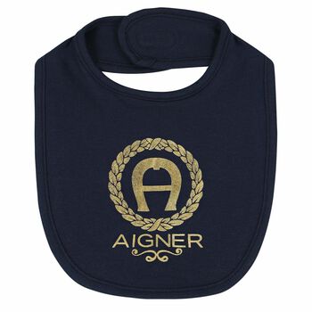 Baby Boys Navy & Gold Logo Bib