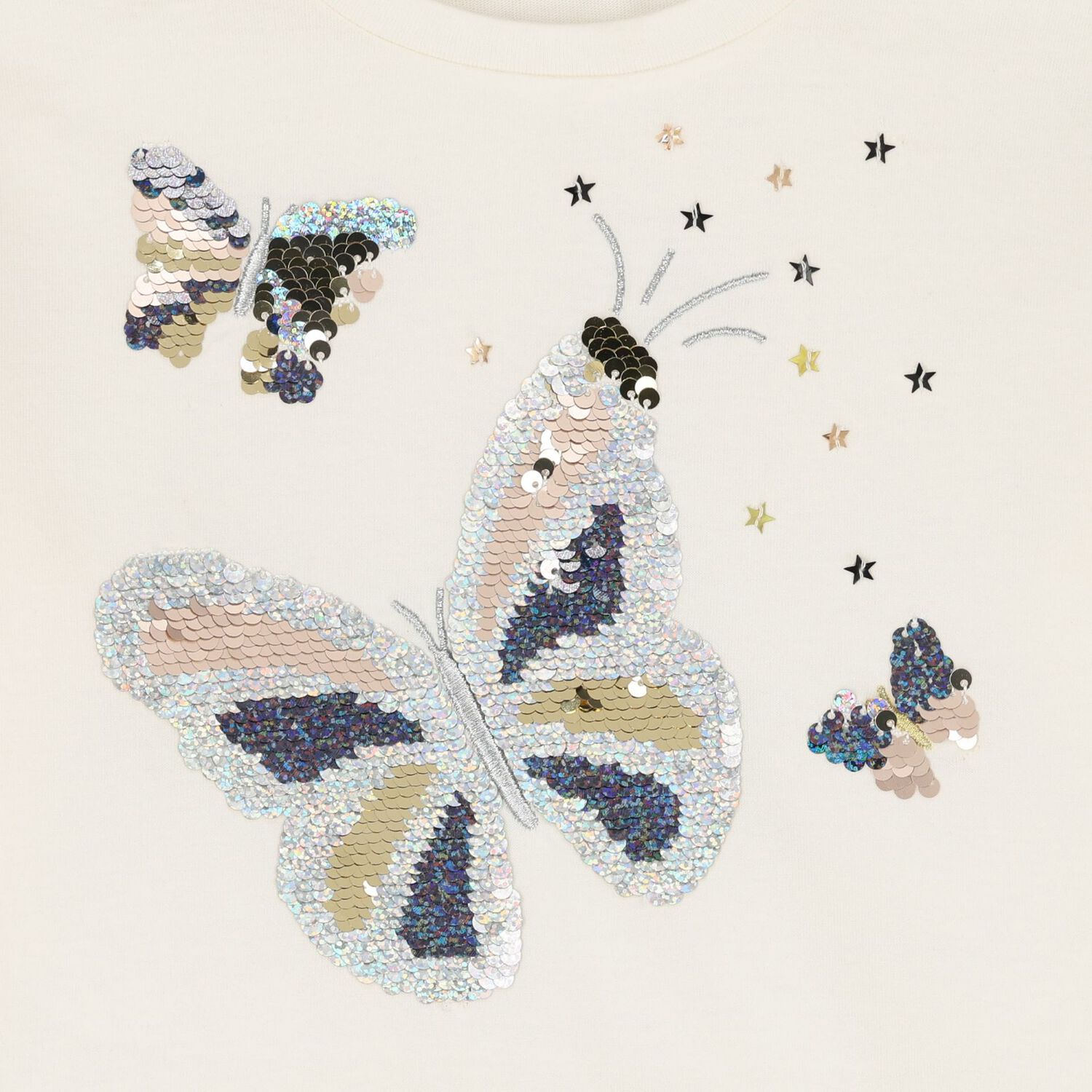 Girls Ivory Embellished Butterflies Sequin Long Sleeve Top, 1, hi-res