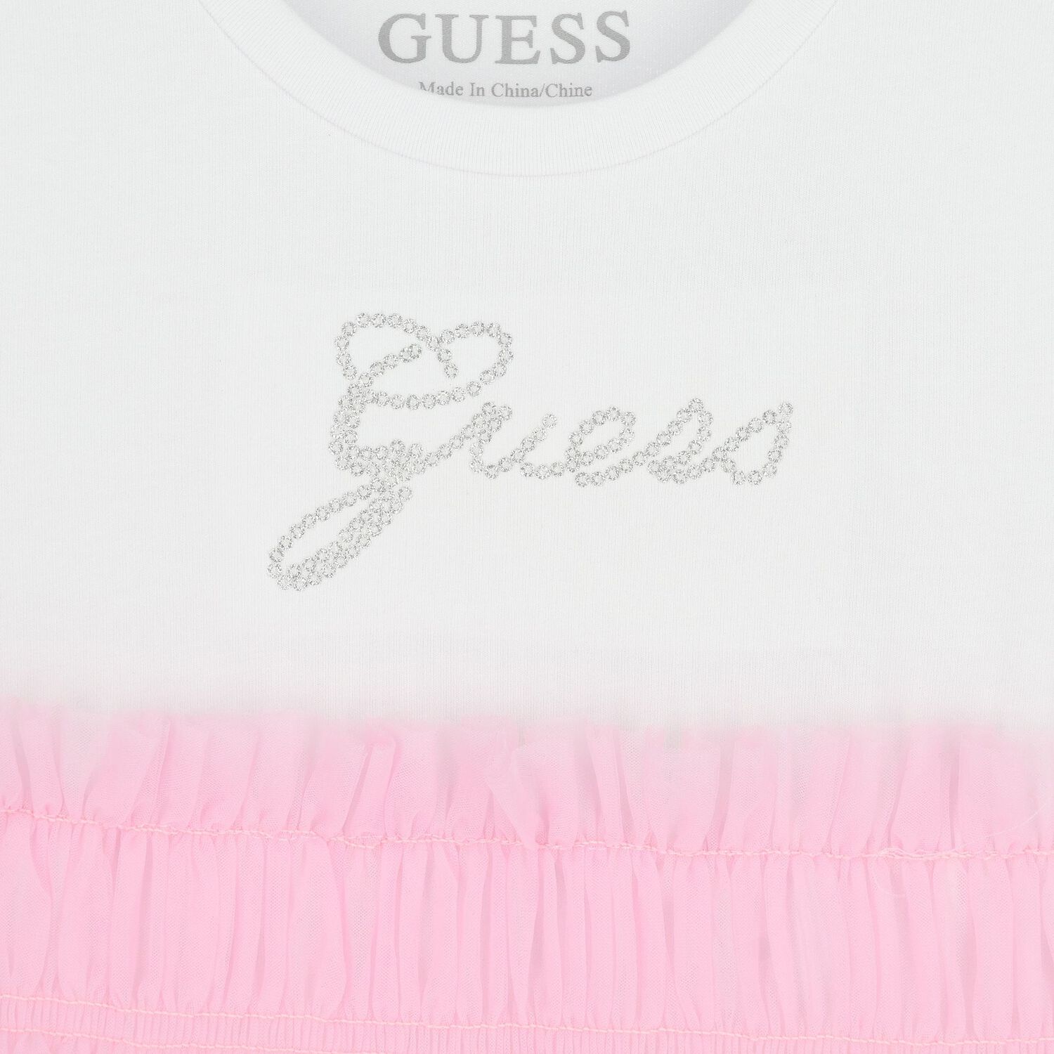 Girls White & Pink Logo Tulle Dress, 1, hi-res