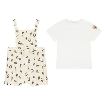 Baby Boys Beige & Ivory Bear Dungaree Set