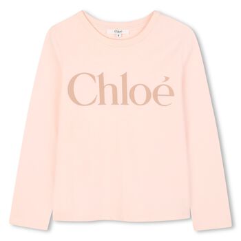 CHLOE توب بأكمام طويلة بالشعار باللون الوردي للبنات, 1 توب بأكمام طويلة بالشعار باللون الوردي للبنات