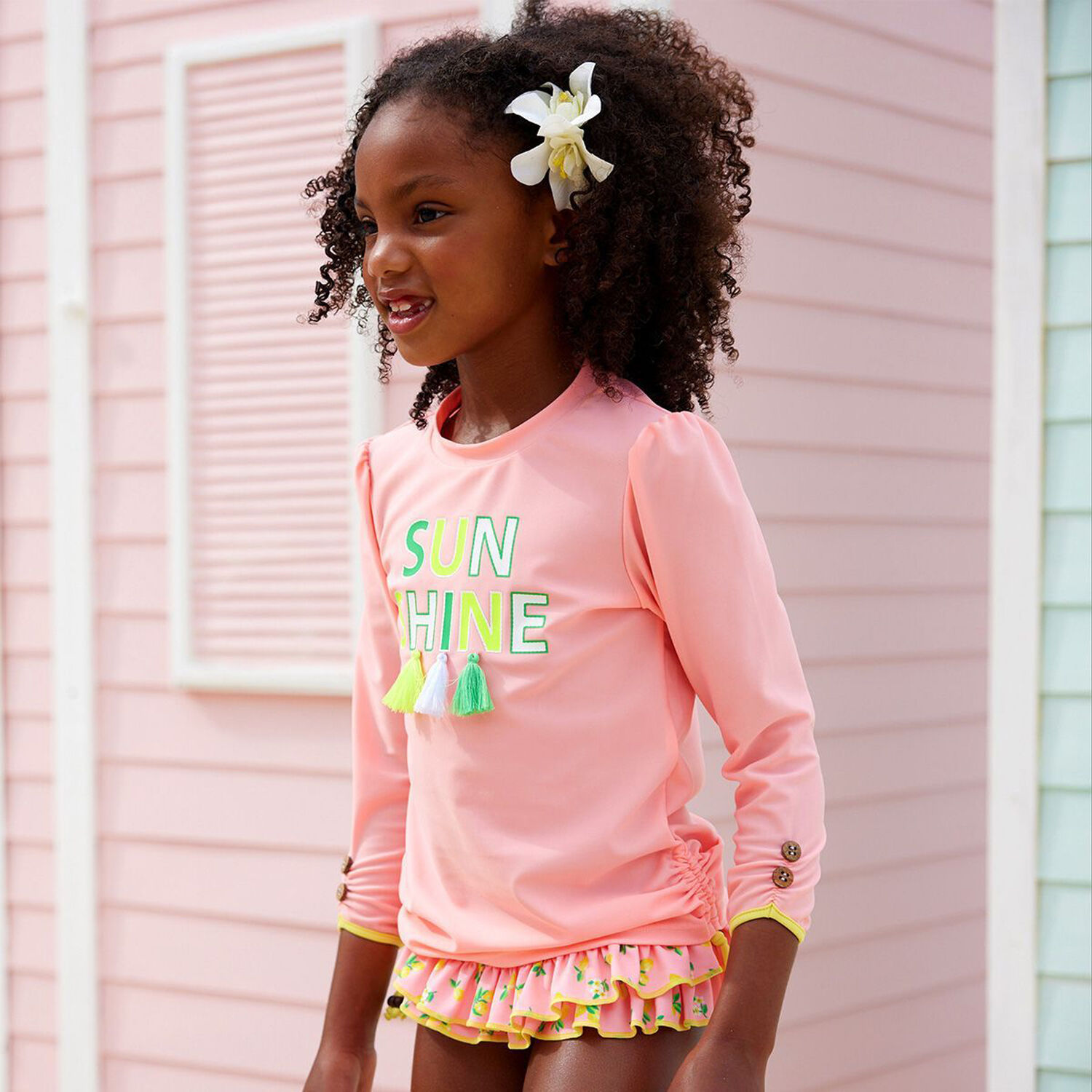 Girls Pink Long Sleeve Rash Vest, 1, hi-res image number null