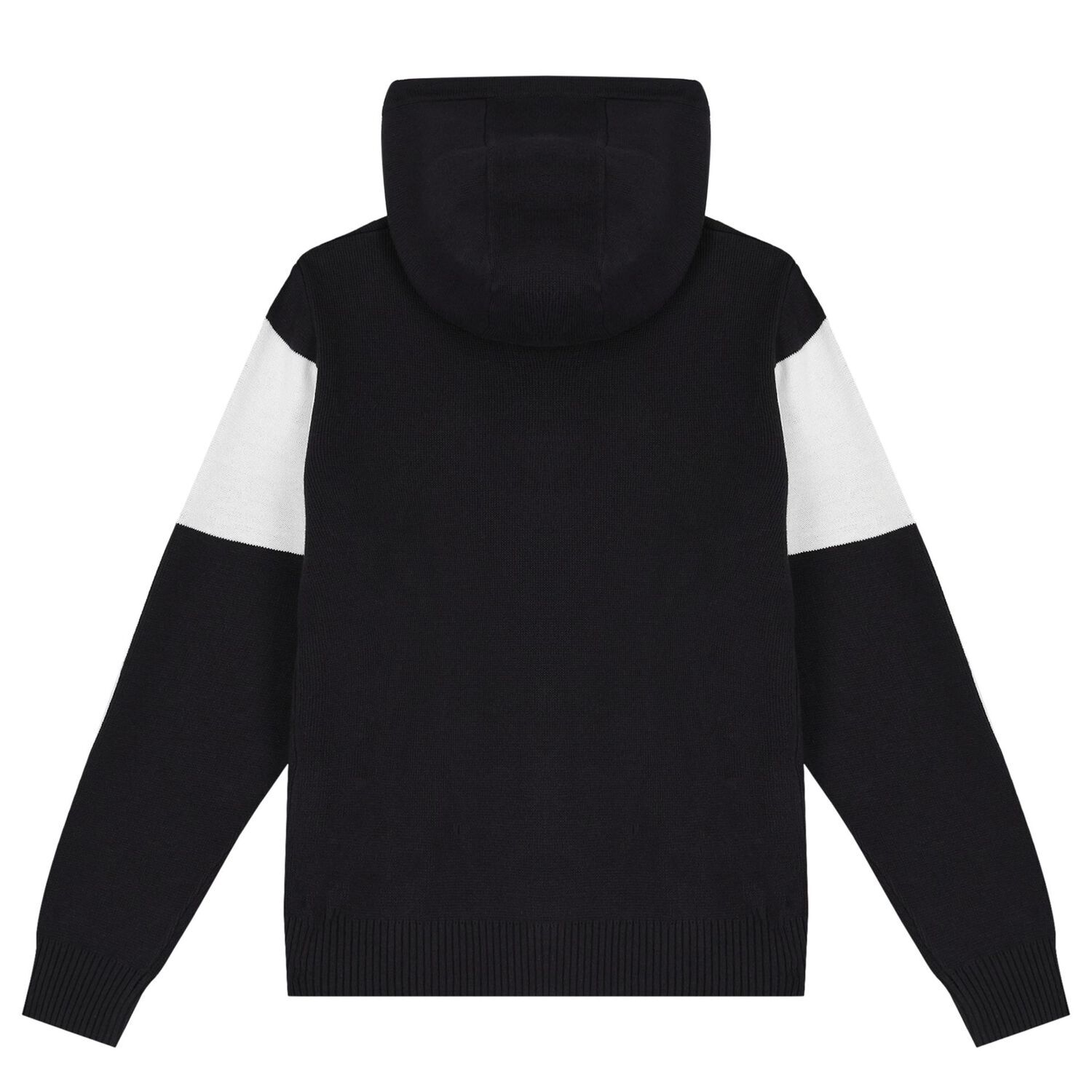 Boys Black & White Logo Knitted Hooded Zip Up Top, 1, hi-res