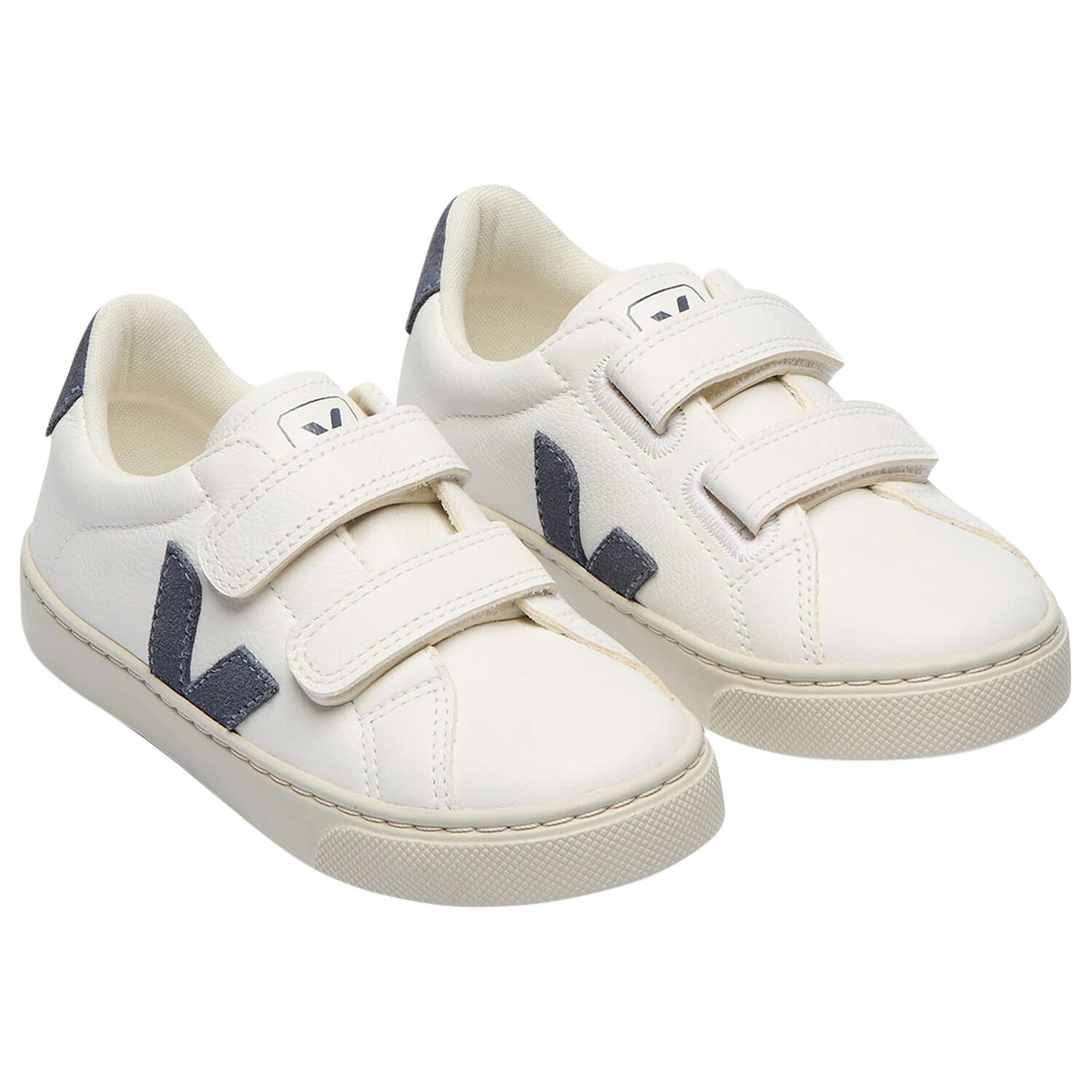 White & Blue Logo Leather Trainers , 1, hi-res