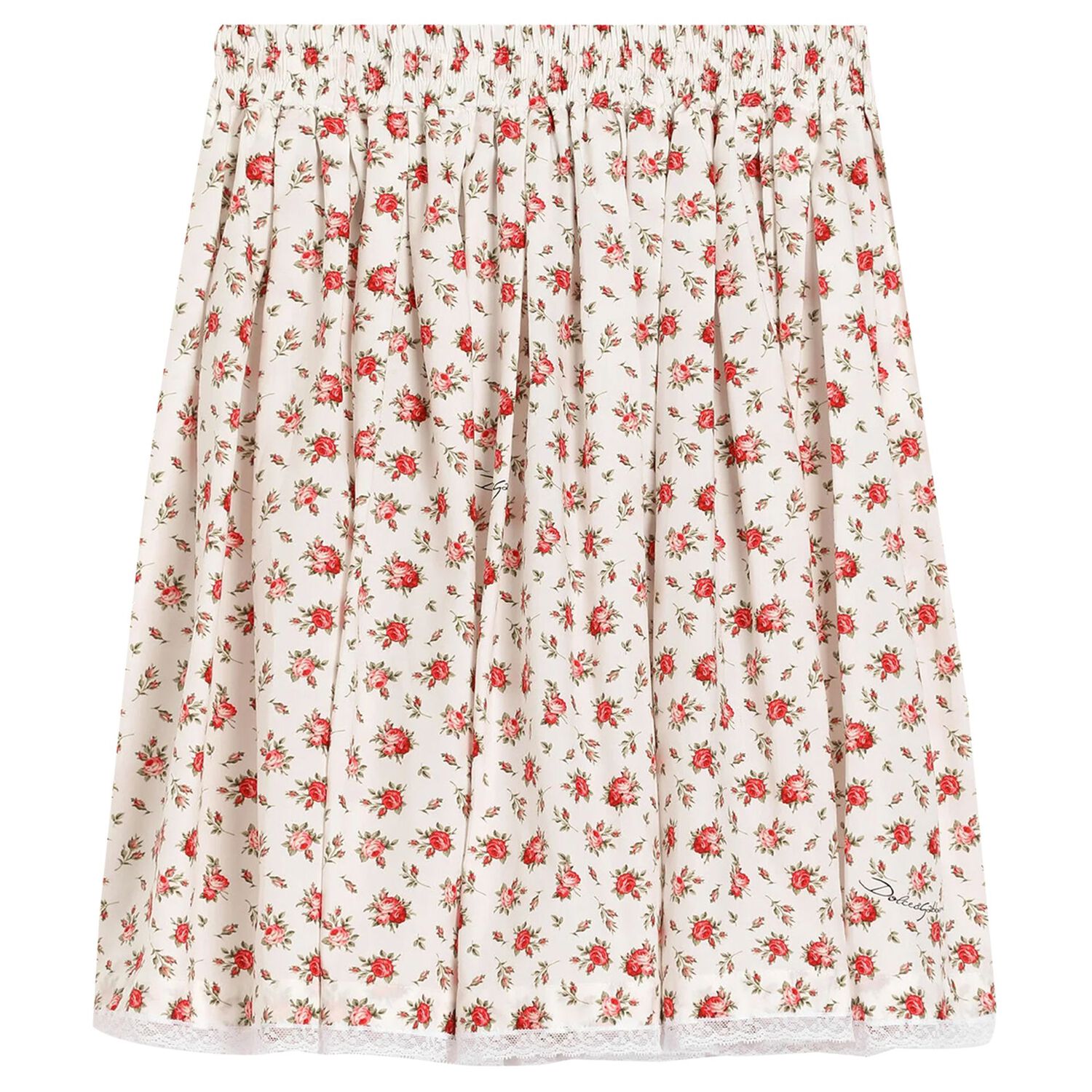 Girls Ivory & Red Roses Skirt, 1, hi-res