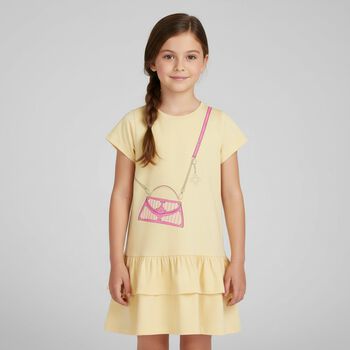 Girls Yellow & Pink Bag Dress