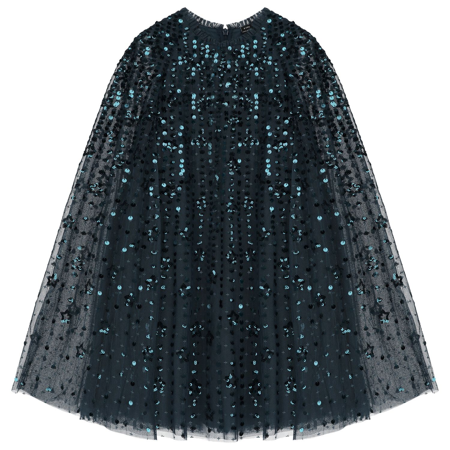 Girls Blue Sequin & Star Cape Dress , 2, hi-res