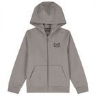 Boys Grey Logo Hooded Zip Up Top, 1, hi-res
