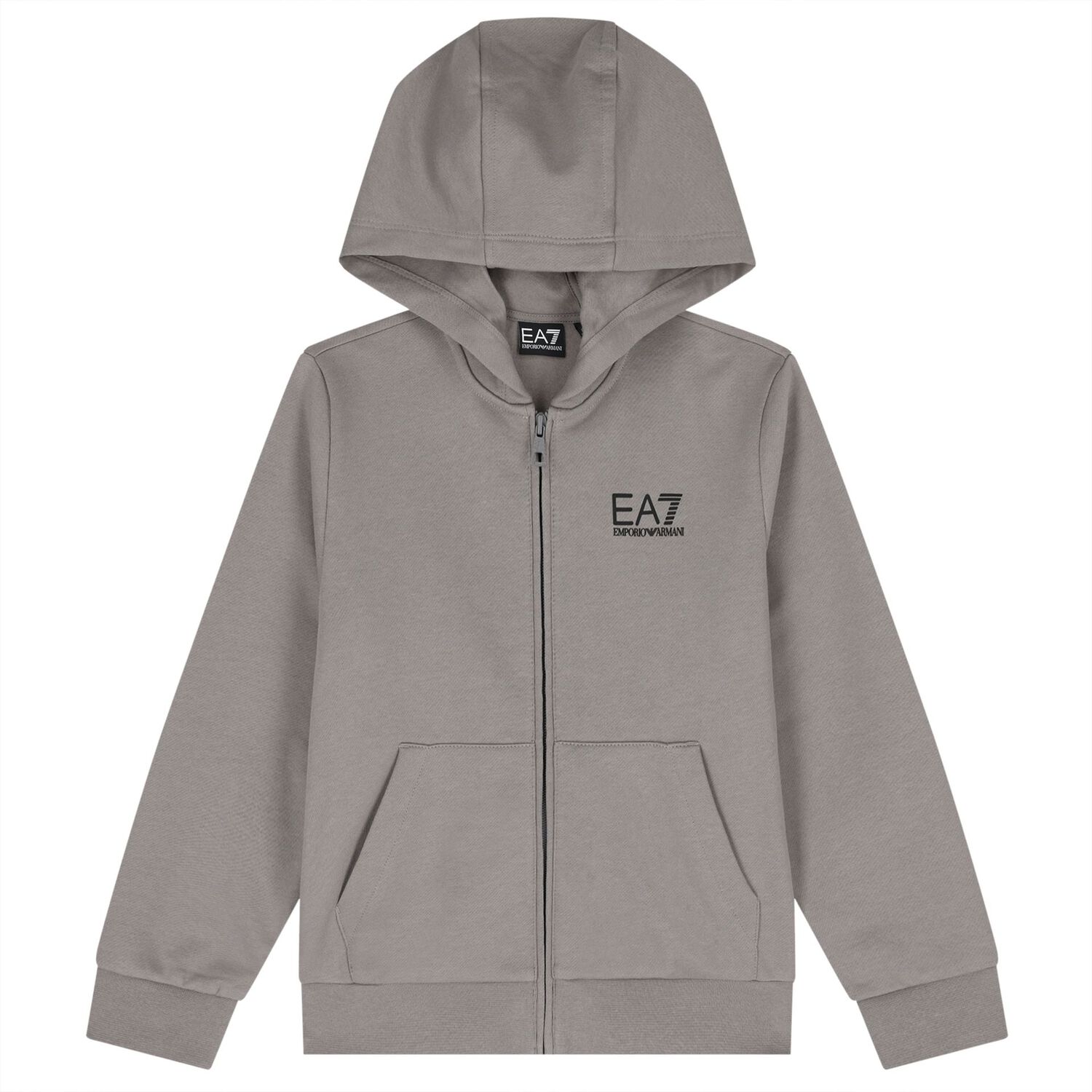 Boys Grey Logo Hooded Zip Up Top, 1, hi-res
