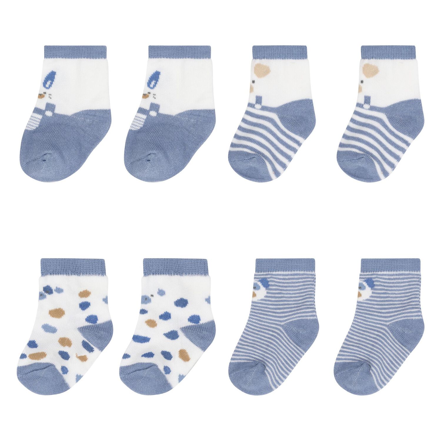 Baby Boys Blue & White Socks (4 Pack), 1, hi-res