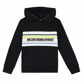 Boys Black & White Logo Hooded Top