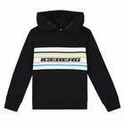 Boys Black & White Logo Hooded Top, 2, hi-res
