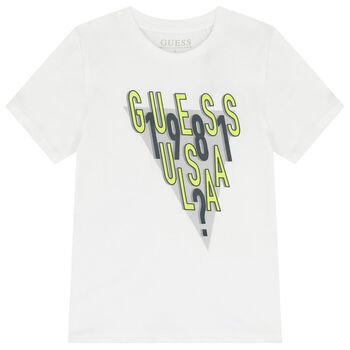 Guess Boys White Logo T-Shirt, 2 Boys White Logo T-Shirt