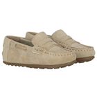 Younger Boys Beige Suede Leather Moccasins, 1, hi-res