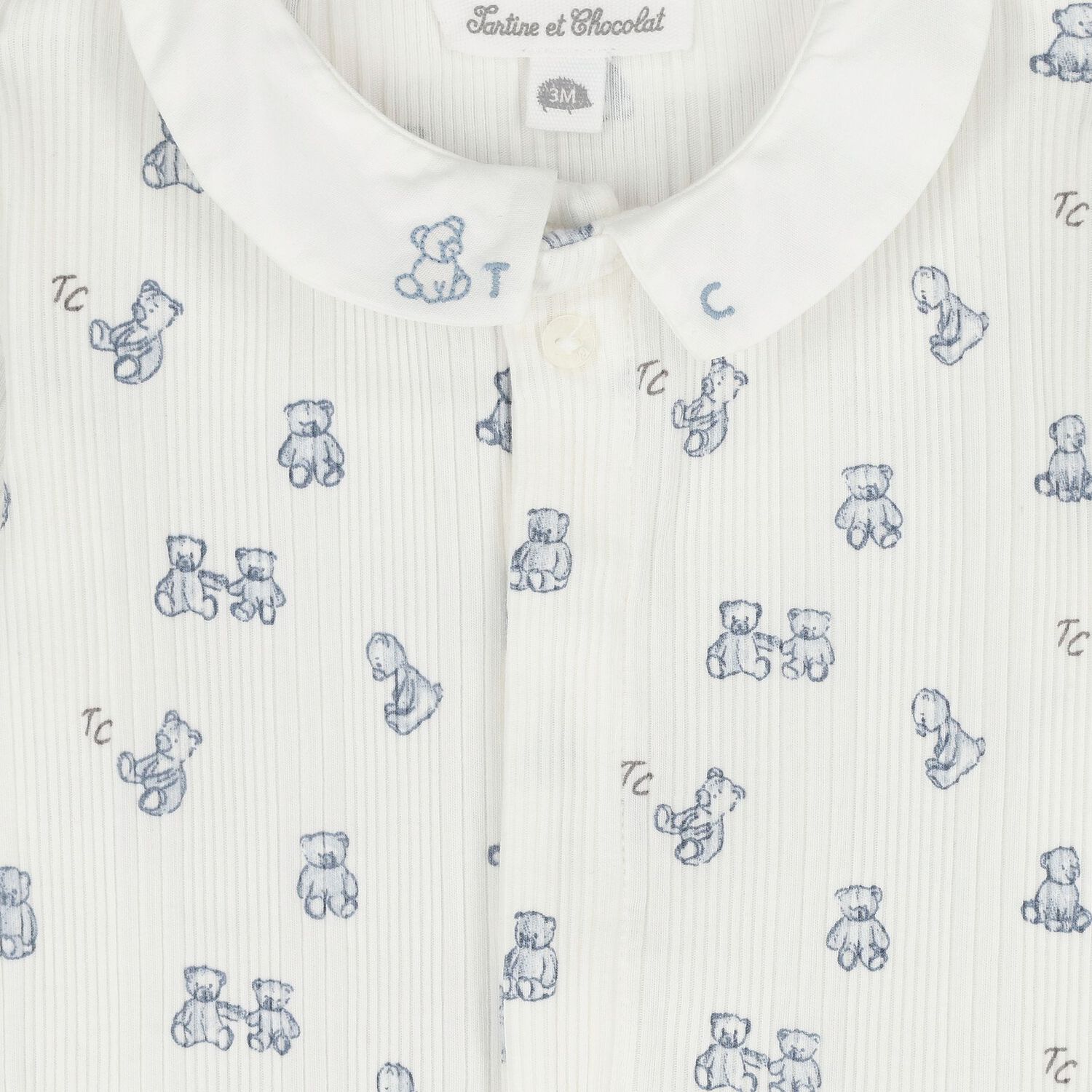 Baby Boys Ivory & Blue Teddy Bear Babygrow, 1, hi-res