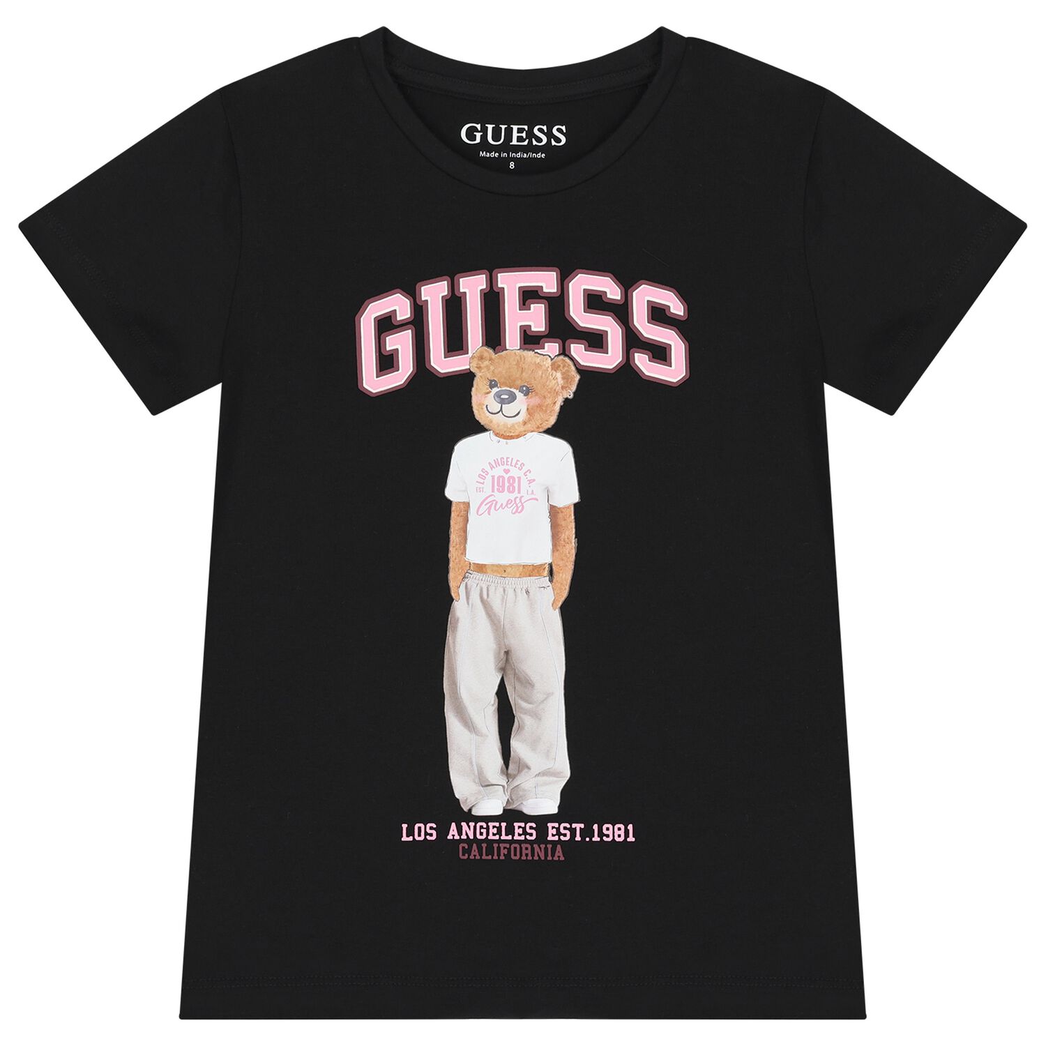 Girls Black Teddy Bear Logo T-Shirt, 2, hi-res