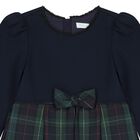 Girls Navy Blue & Green Tartan Bow Dress, 2, hi-res